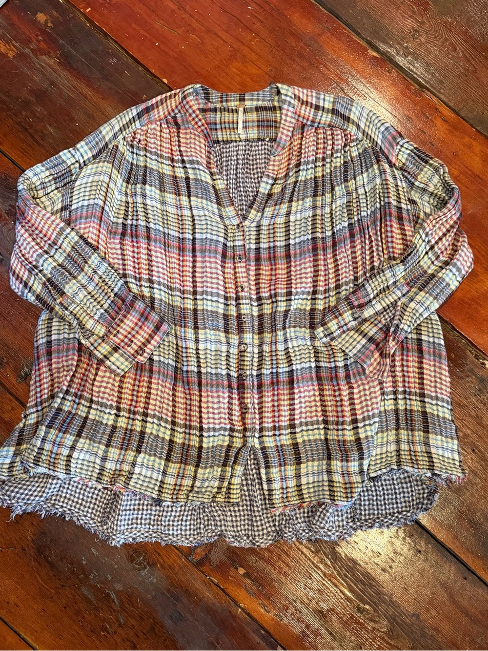 Free People Lightweight Multicolor Plaid Button-Front Shirt/tunic